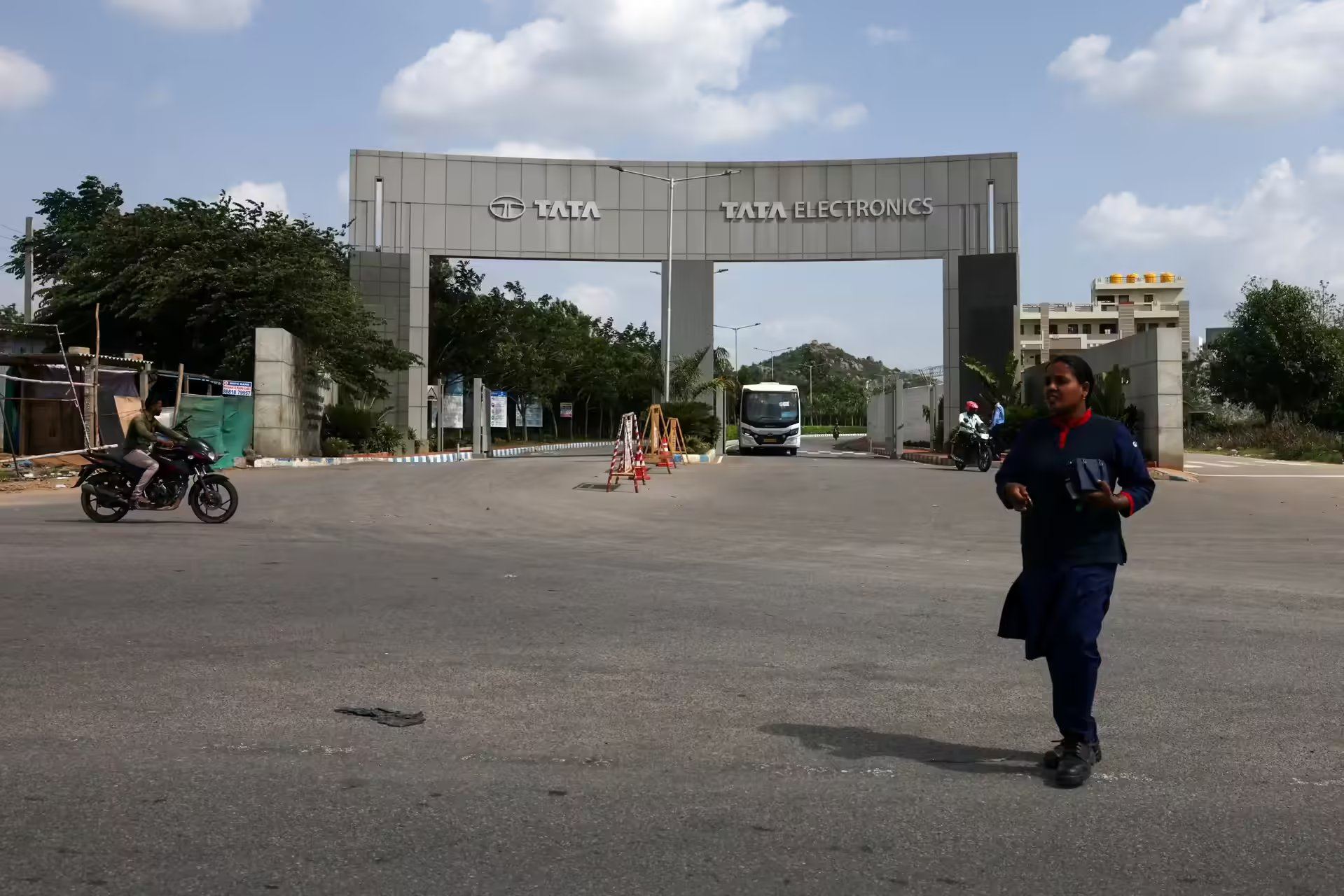<p>File photo: Entrance to Tata Electronics' Apple iPhone component factory in Hosur, Tamil Nadu, southern India, taken on June 15, 2026. REUTERS/Priyanshu Singh/File Photo</p>