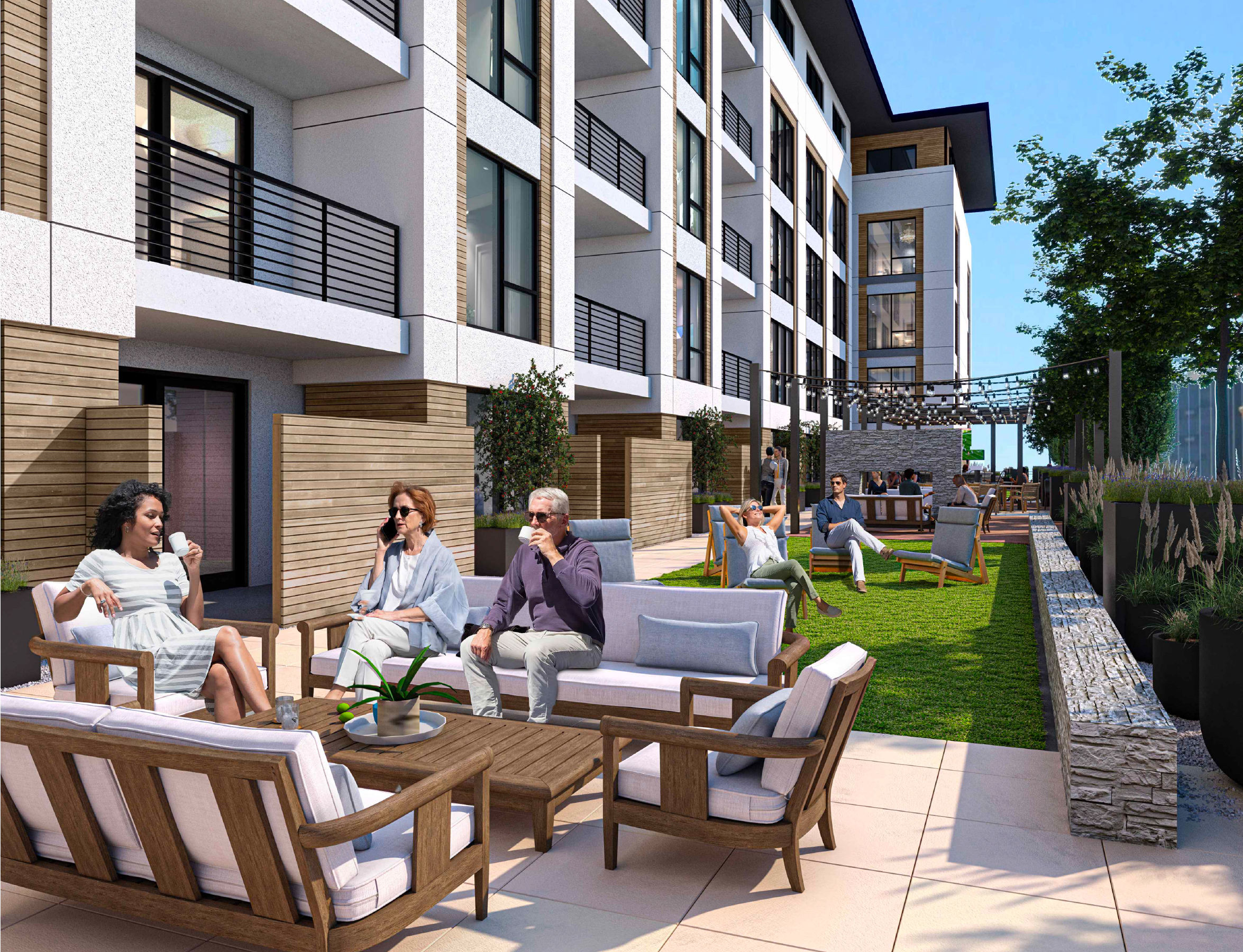 Plataforma en la azotea del podio del 616 de South B Street, render proporcionado por ARC TEC