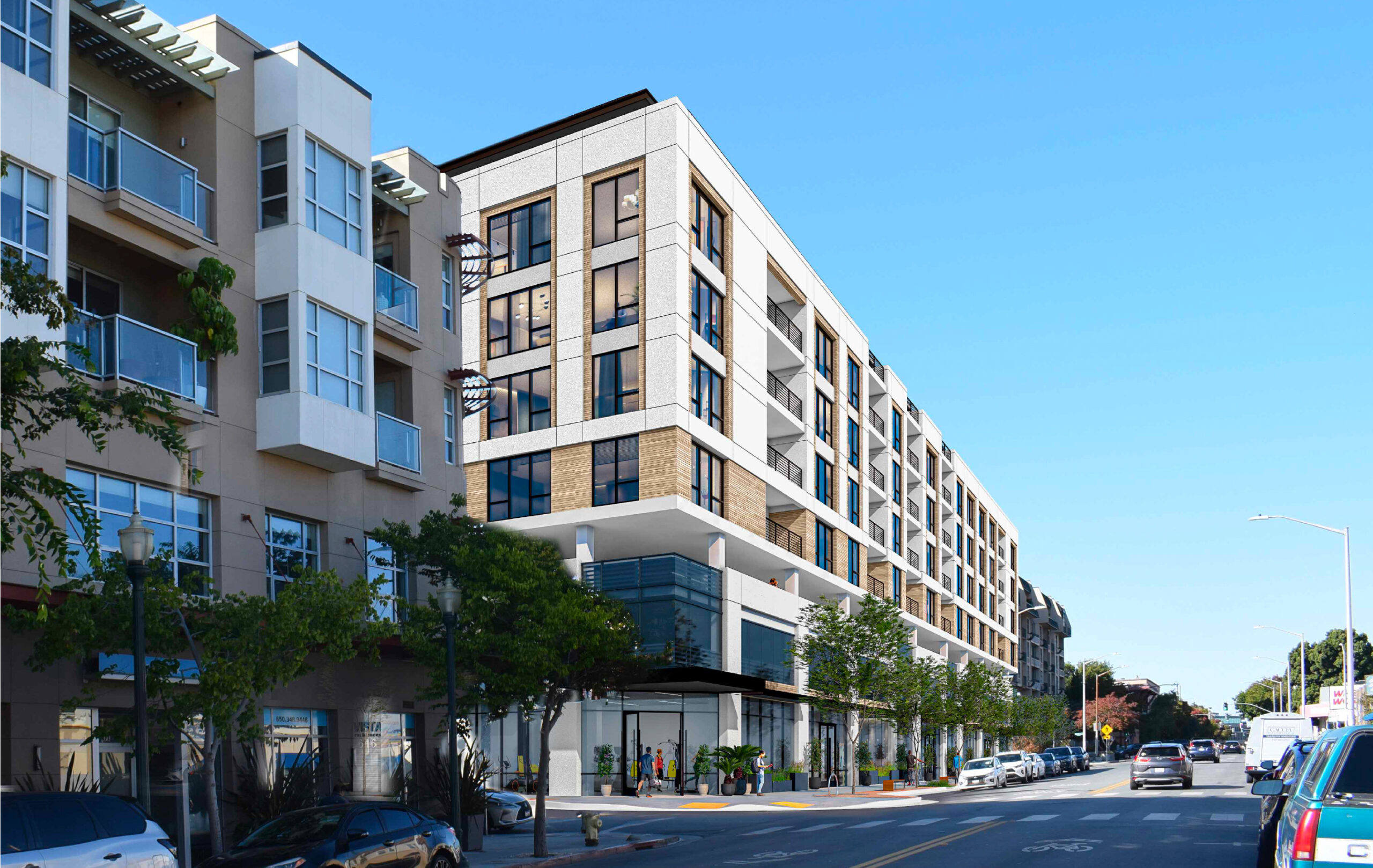 Perspectiva peatonal del 616 de South B Street, render proporcionado por ARC TEC