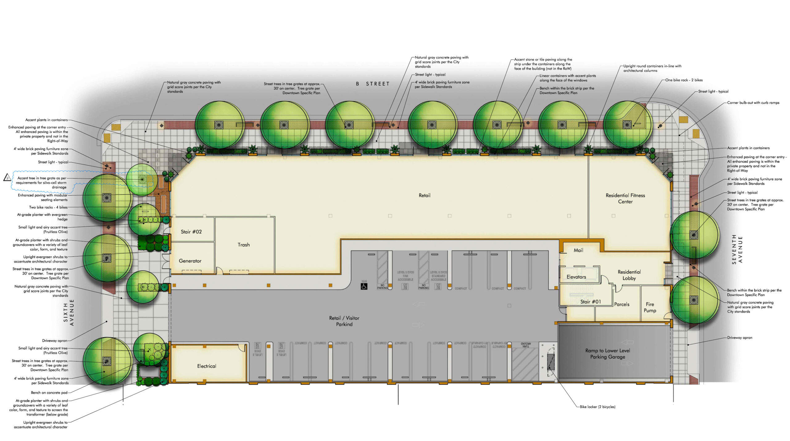 Planificación paisajística del 616 de South B Street, diagrama proporcionado por ARC TEC