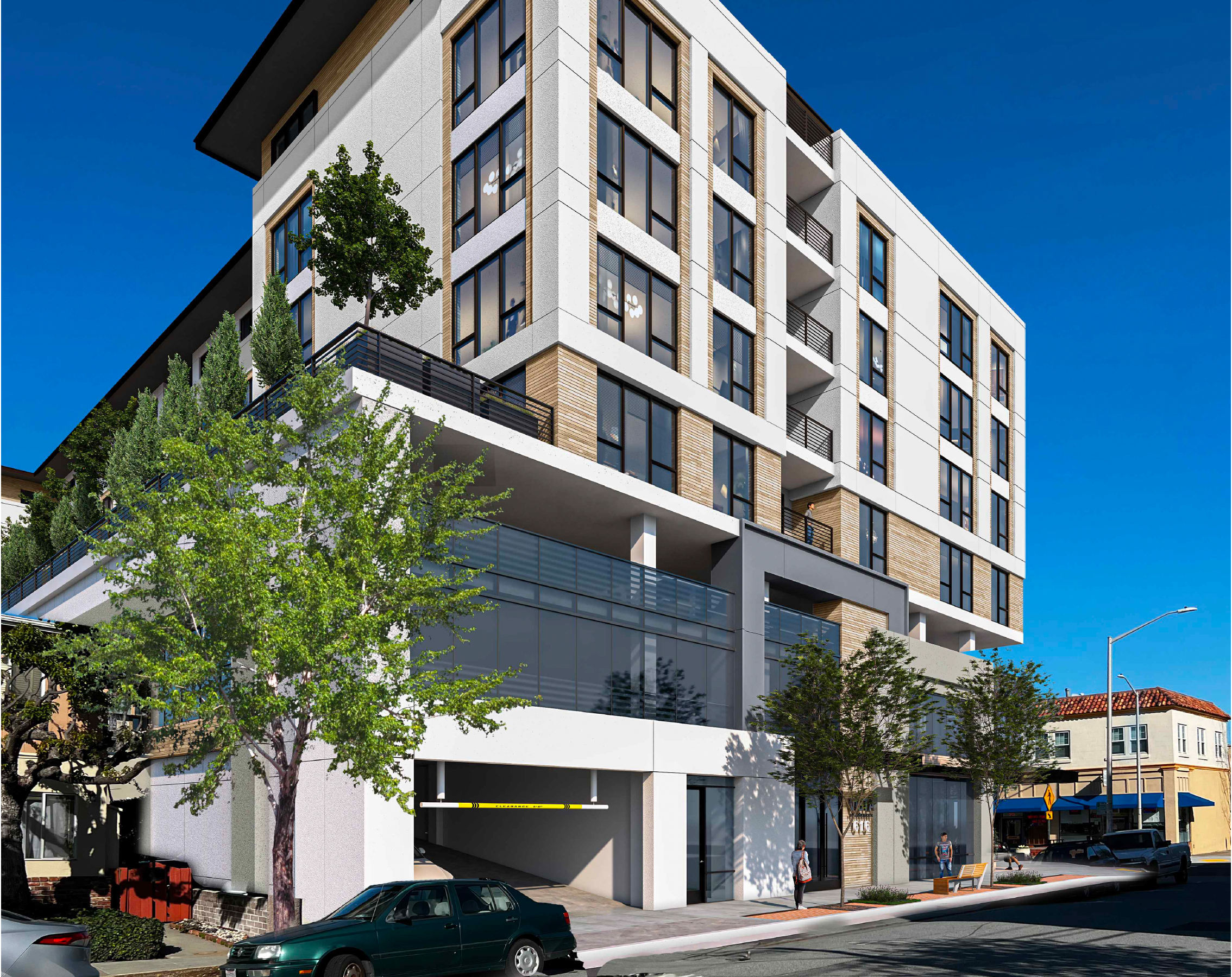 Vista de la entrada del garaje del 616 de South B Street, render proporcionado por ARC TEC