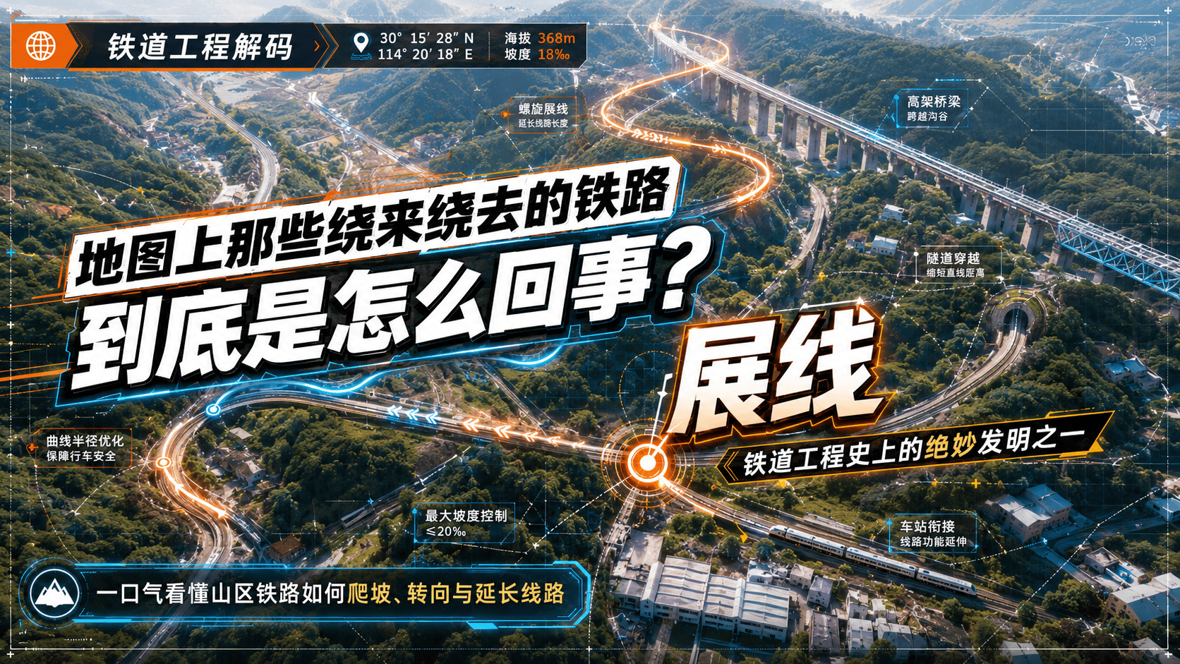 地图上那些奇形怪状，来回绕圈的铁路，到底是怎么回事？本期视频，咱们就来揭开铁道工程史上绝妙的发明之一：展线。