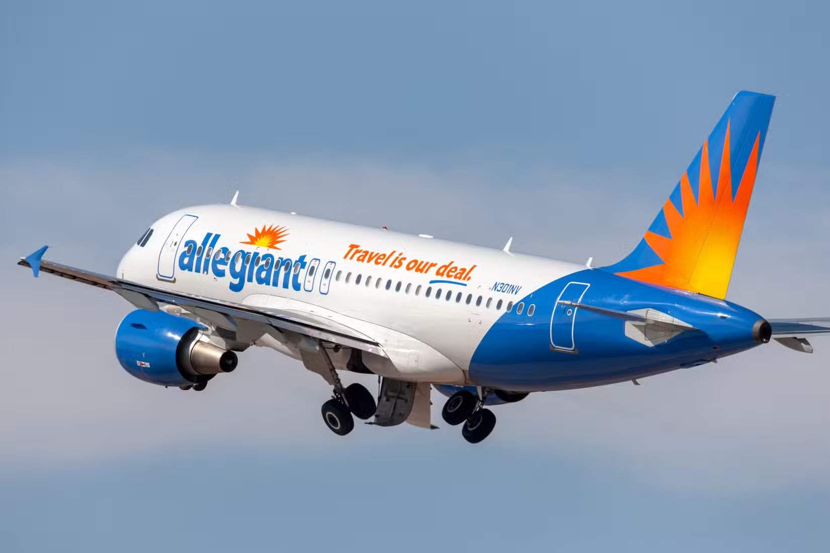 An Allegiant aircraft just after takeoff
