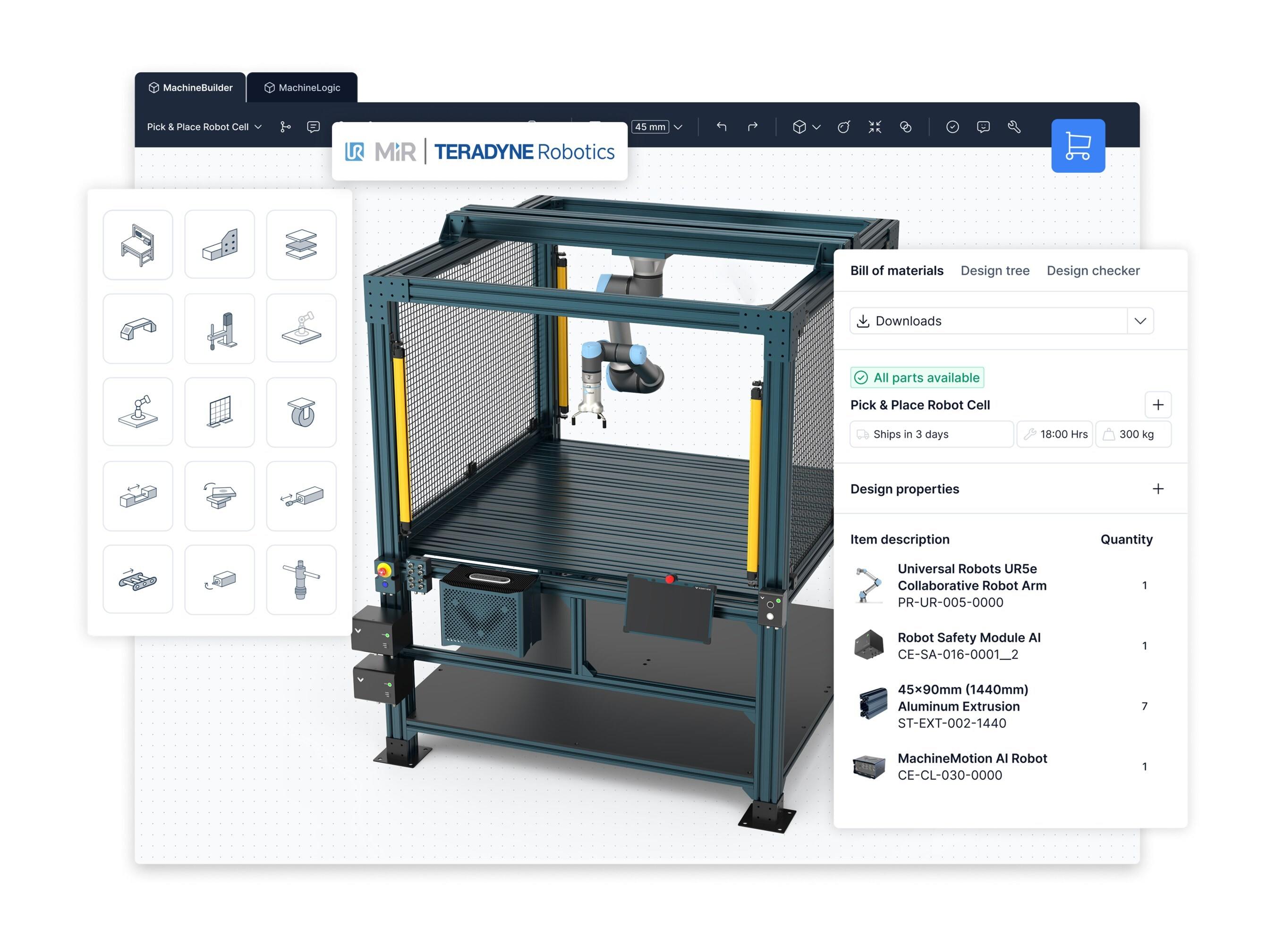 Nouvel environnement de jumeau numérique optimisé pour Universal Robots, développé par Vention et Teradyne Robotics. Cette plateforme permet aux utilisateurs de concevoir, programmer et simuler des cellules modulaires Universal Robots dans un environnement numérique unifié.