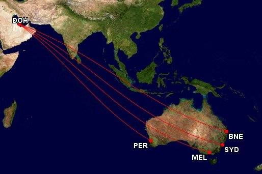 Ruta de largo recorrido de Qatar Airways a Australia