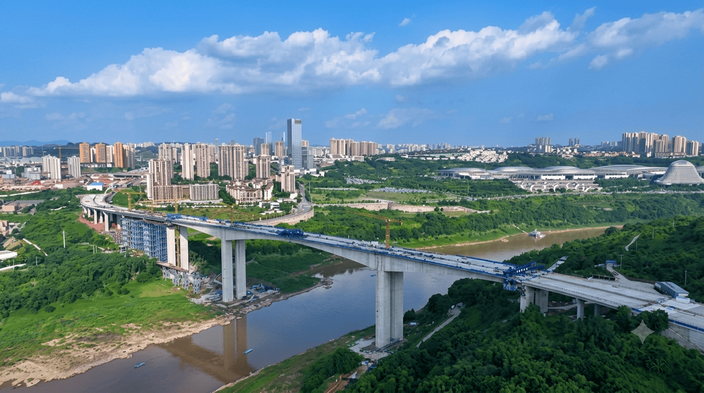 重庆宝山嘉陵江大桥主桥全线贯通（来源：二航局）
