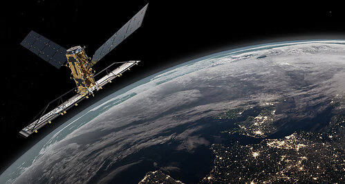 Illustration du satellite SAR en bande C MDA CHORUS™, base du satellite complémentaire de la mission RADARSAT Constellation, construit par MDA Space.