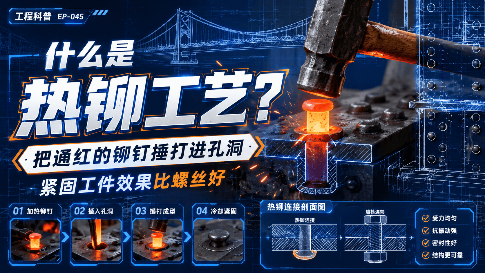 什么是热铆工艺？把通红的铆钉捶打进孔洞，紧固工件效果比螺丝好#热铆工艺 #铆接 #焊接 #涨知识 #青年创作者扶持计划