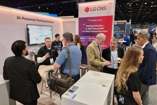 Szenenpräsentation der auf Agentic AI basierenden „Perfect Twin ERP Edition“ auf der „SAP Sapphire 2026“ in Orlando, USA. (Quelle: LG CNS)