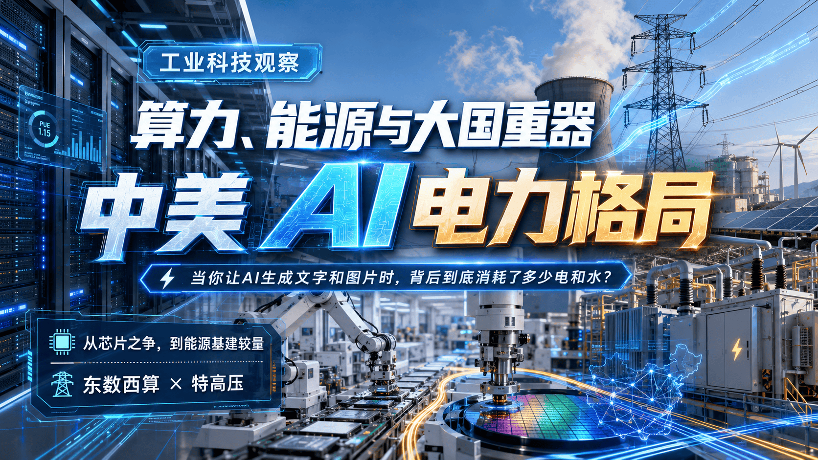 算力、能源与大国重器：中美AI电力格局你想象过，当你随手让AI生成一段文字、一张图片时，背后到底消耗了多少电和水吗？褪去轻盈的屏幕滤镜，AI其实是一头被庞大电网和冷却塔共同托举的重工业巨兽。
