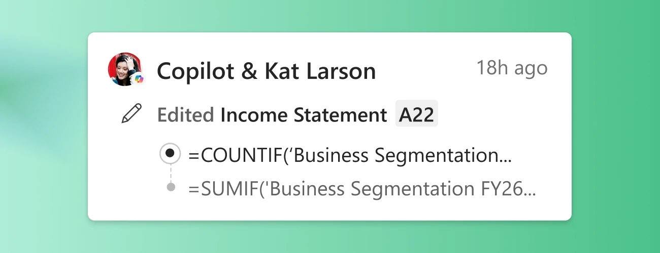 Copilot 在 Excel 中使用 COUNTIF 和 SUMIF 编辑利润表公式