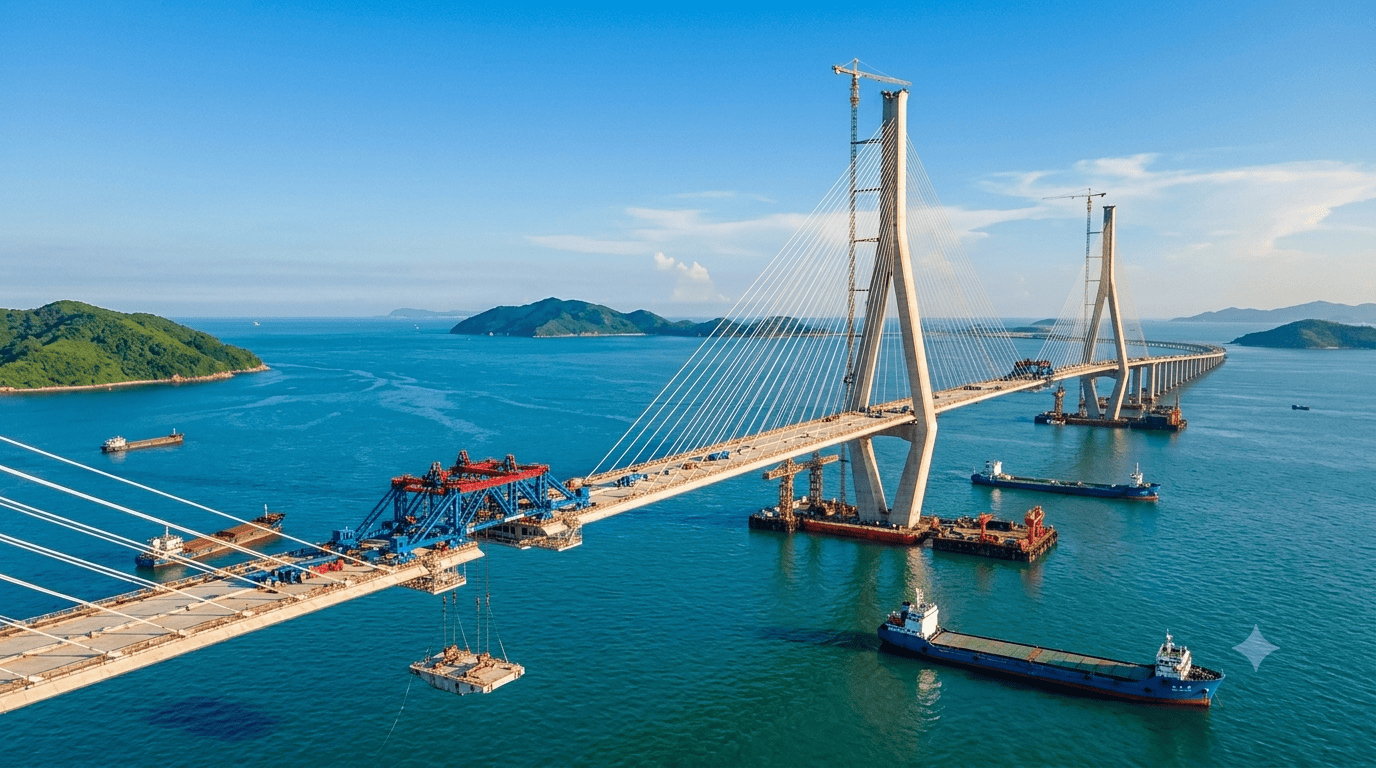 6月23日，振华重工参建的世界最大跨度三塔钢箱梁斜拉桥--浙江青龙门特大桥主桥合龙，项目进入桥面系及附属工程建设阶段。#牢记嘱托砥砺奋进  （来源：振华重工）