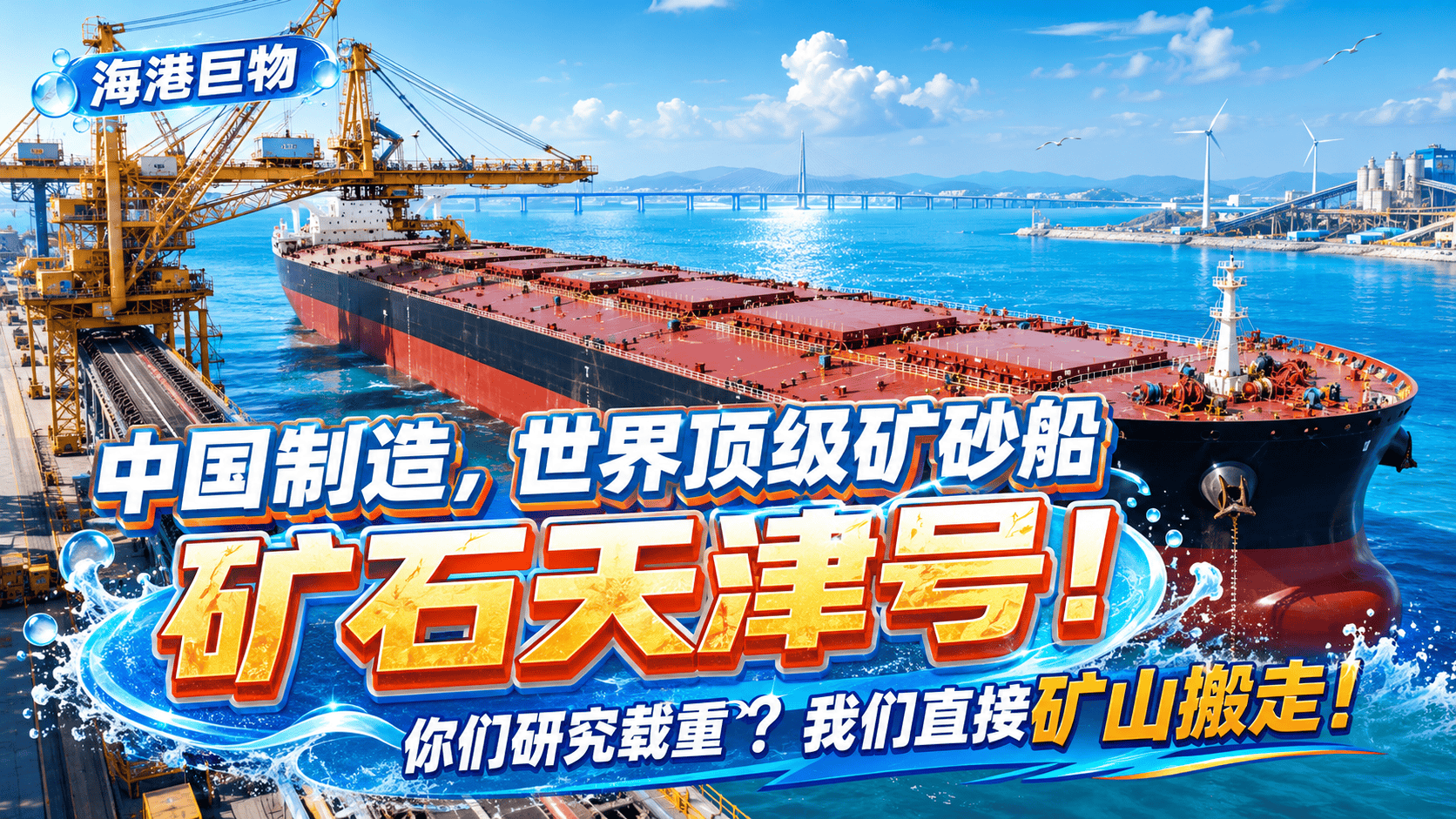 中国制造，世界顶级矿砂船——矿石天津号！你们研究载重？我们直接矿山搬走！#天津号 #矿砂船 #科普 #机械 #共画十五五