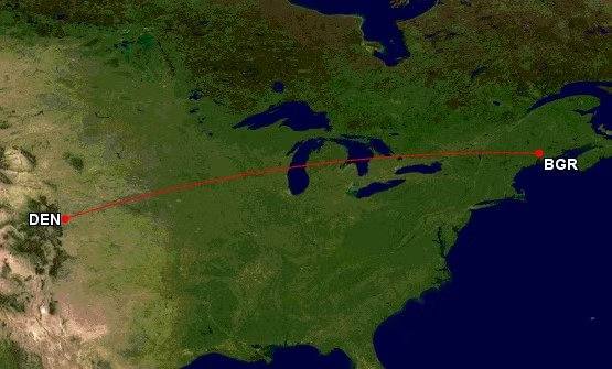 Route map from Denver to Bangor