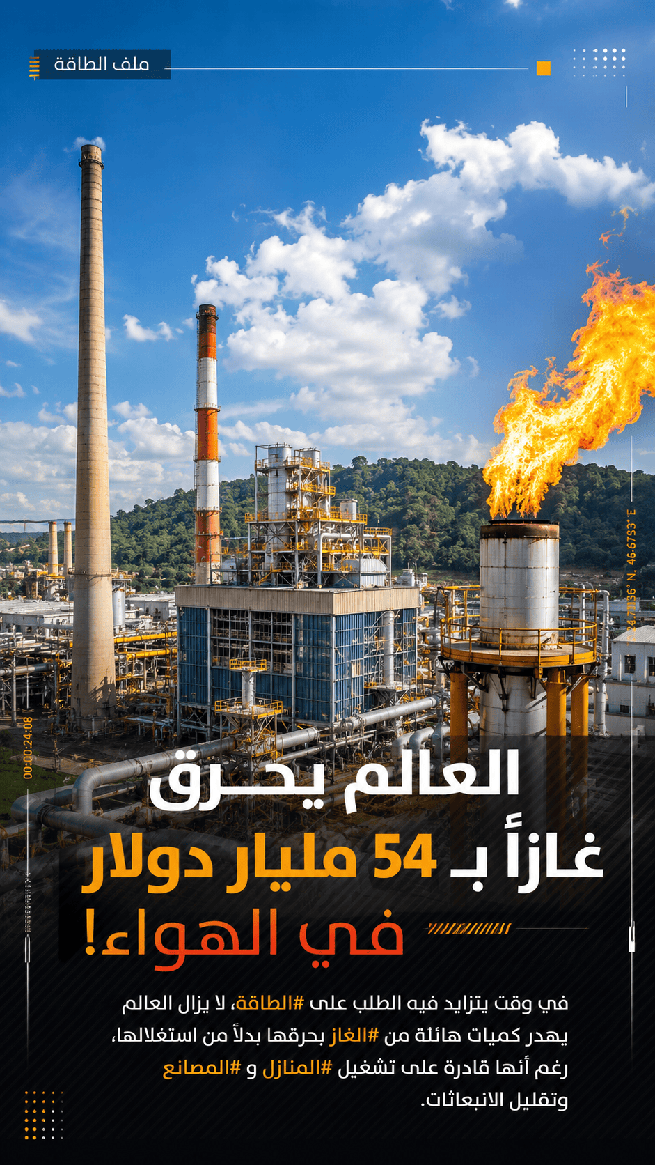العالم يحرق غازاً بـ 54 مليار دولار في الهواء!.. في وقت يتزايد فيه الطلب على #الطاقة، لا يزال العالم