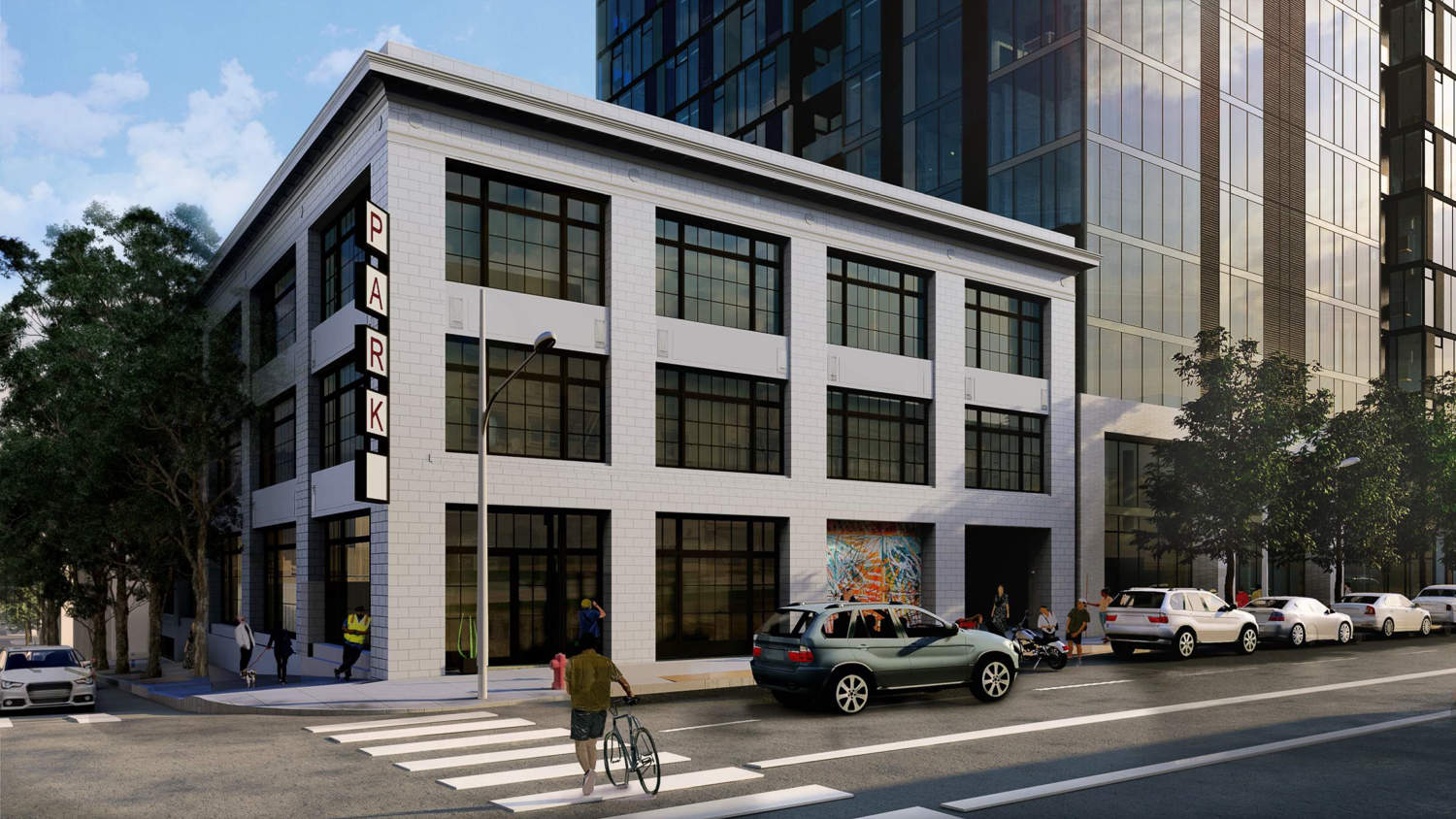 1101-1123 Sutter Street refurbished structure along Sutter, rendering by David Baker Architects