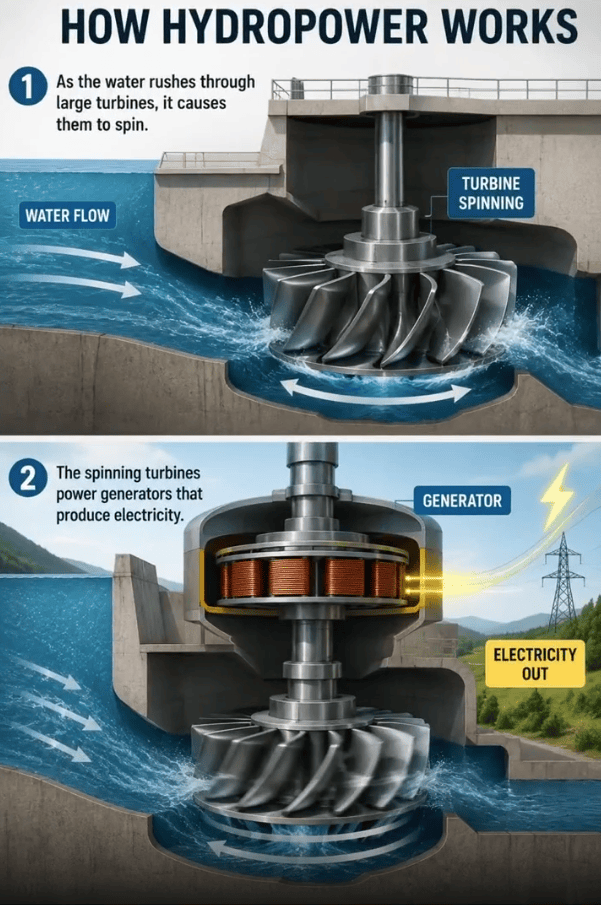 ⚡ What if falling water could power an entire city? Hydropower uses the energy of moving water to s