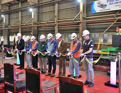 Cérémonie de découpe de tôles d'acier au chantier naval HSG Seongdong en Corée du Sud