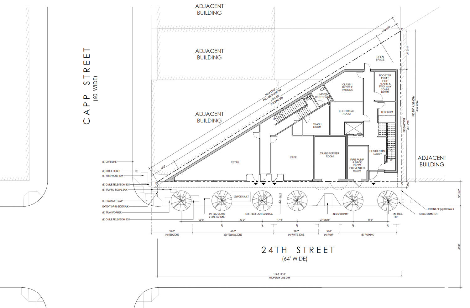 Plano del sitio de 3230 24th Street, dibujado por Wong Logan Architects