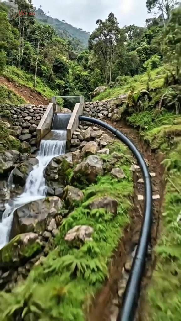 Cuando el agua de un arroyo se capta en una zona alta de la montaña, comienza a descender por una tu