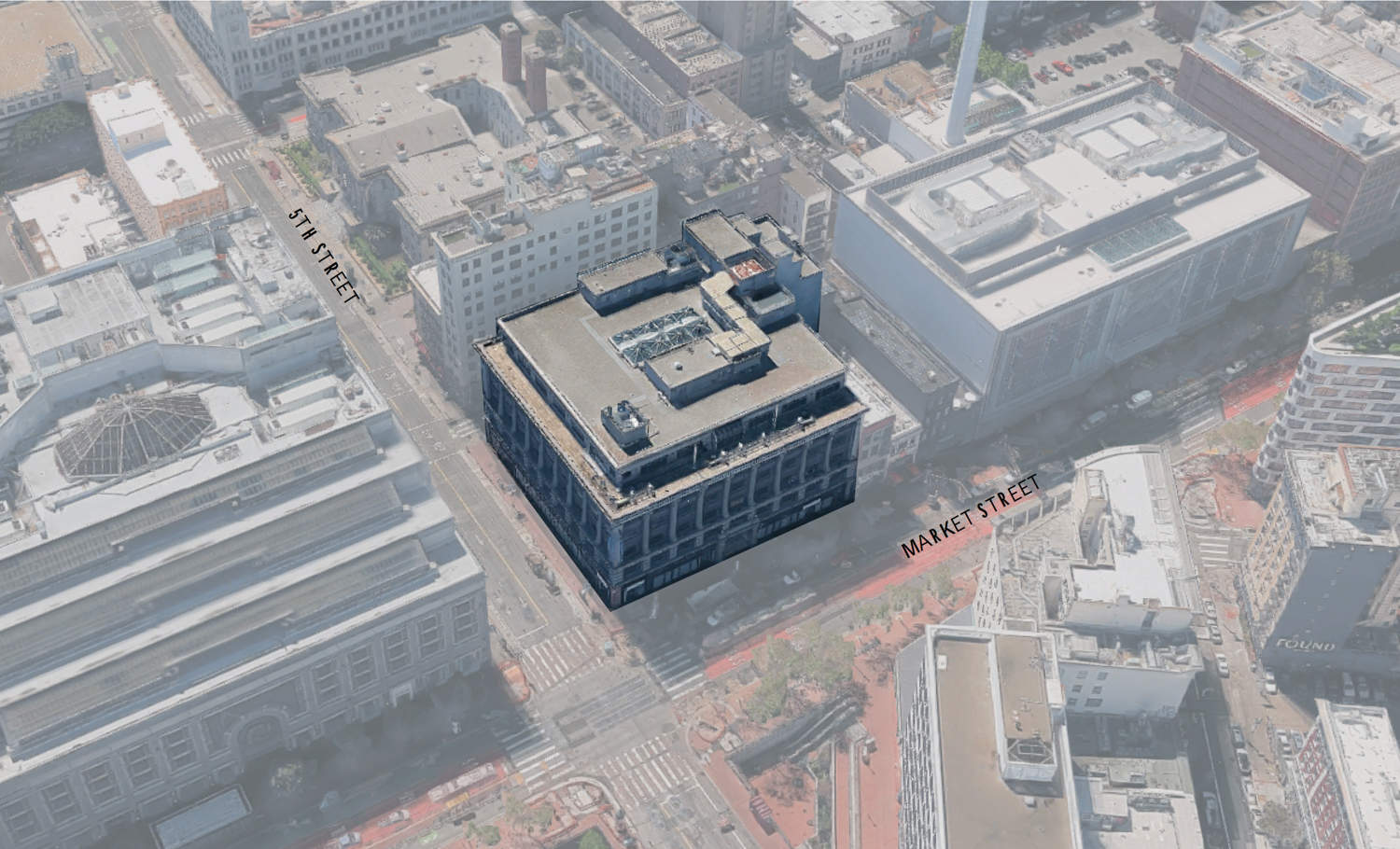 Aerial view of 901 Market Street, image from Ankrom Moisan Architects