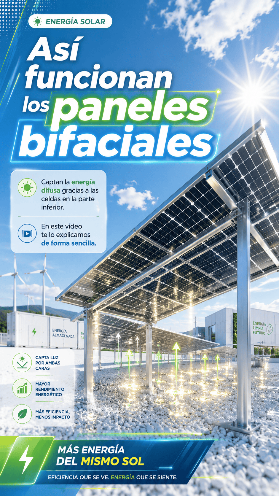 Así funcionan los paneles bifaciales ☀️☀️ Su principal función es captar la energía difusa de la los