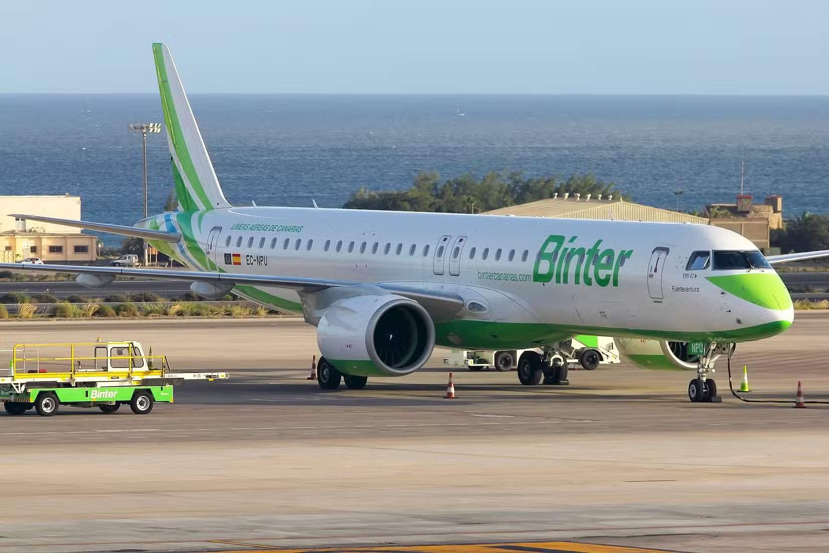 加那利群岛航空(Binter Canarias)巴西航空工业公司E195-E2在主场大加那利机场