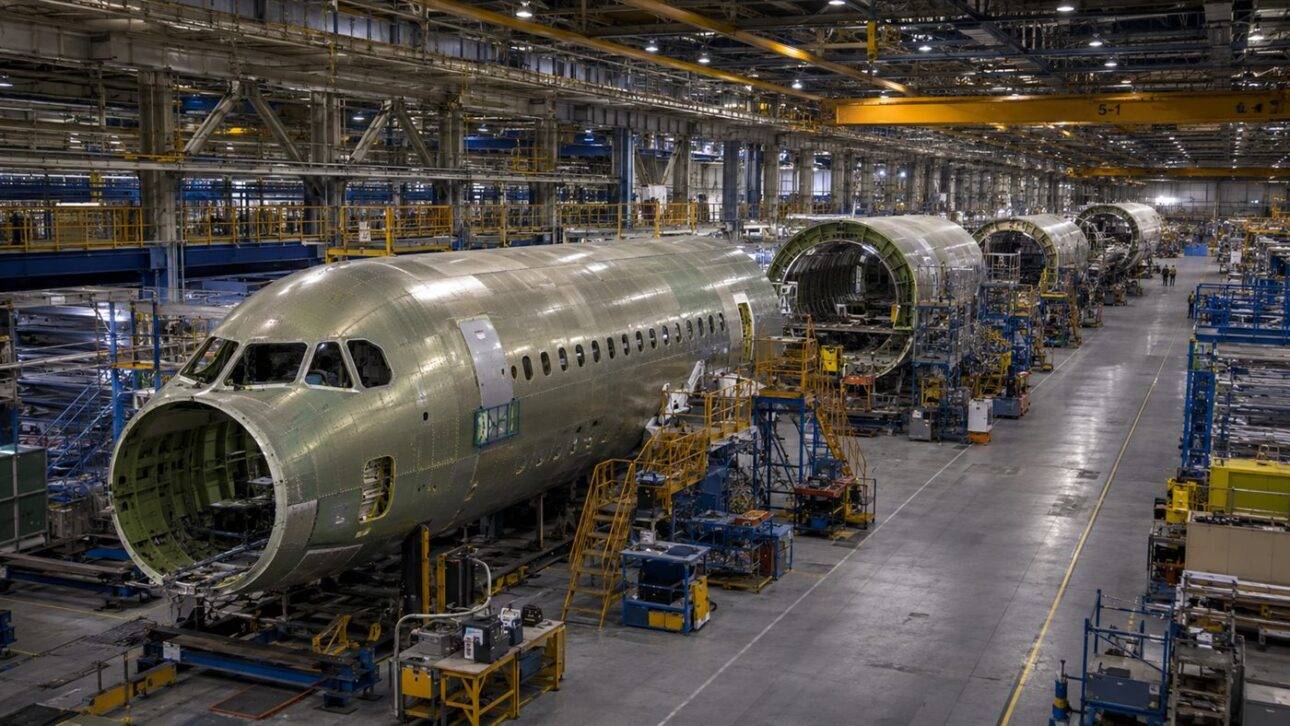 Chaîne d’assemblage de fuselages d’avions, une activité que Boeing a décidé de réintégrer.
