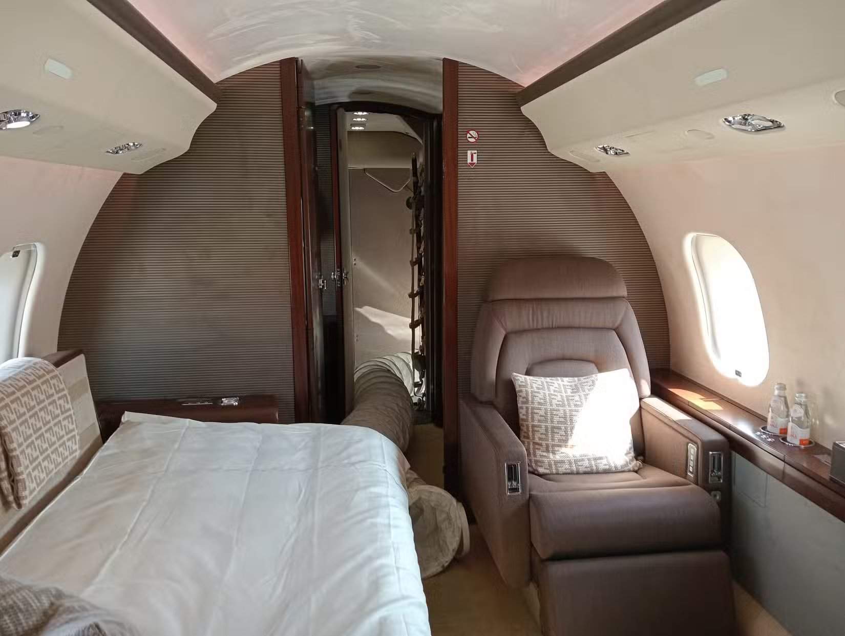 Interior of Gulfstream G700 private jet displayed at MEBAA air show