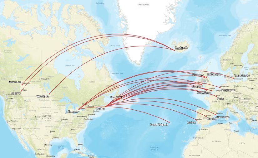 西捷航空737 MAX欧洲航线图