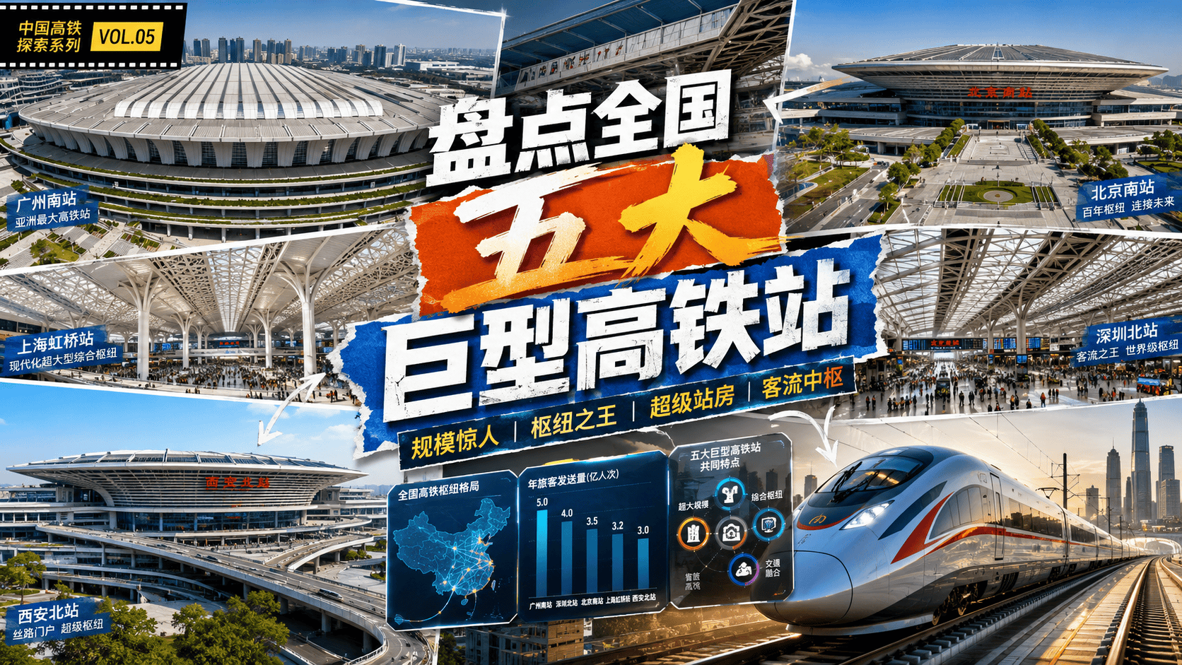 盘点全国五大巨型高铁站#高铁 #排行榜 #冷知识 #广州南站 #南京南站