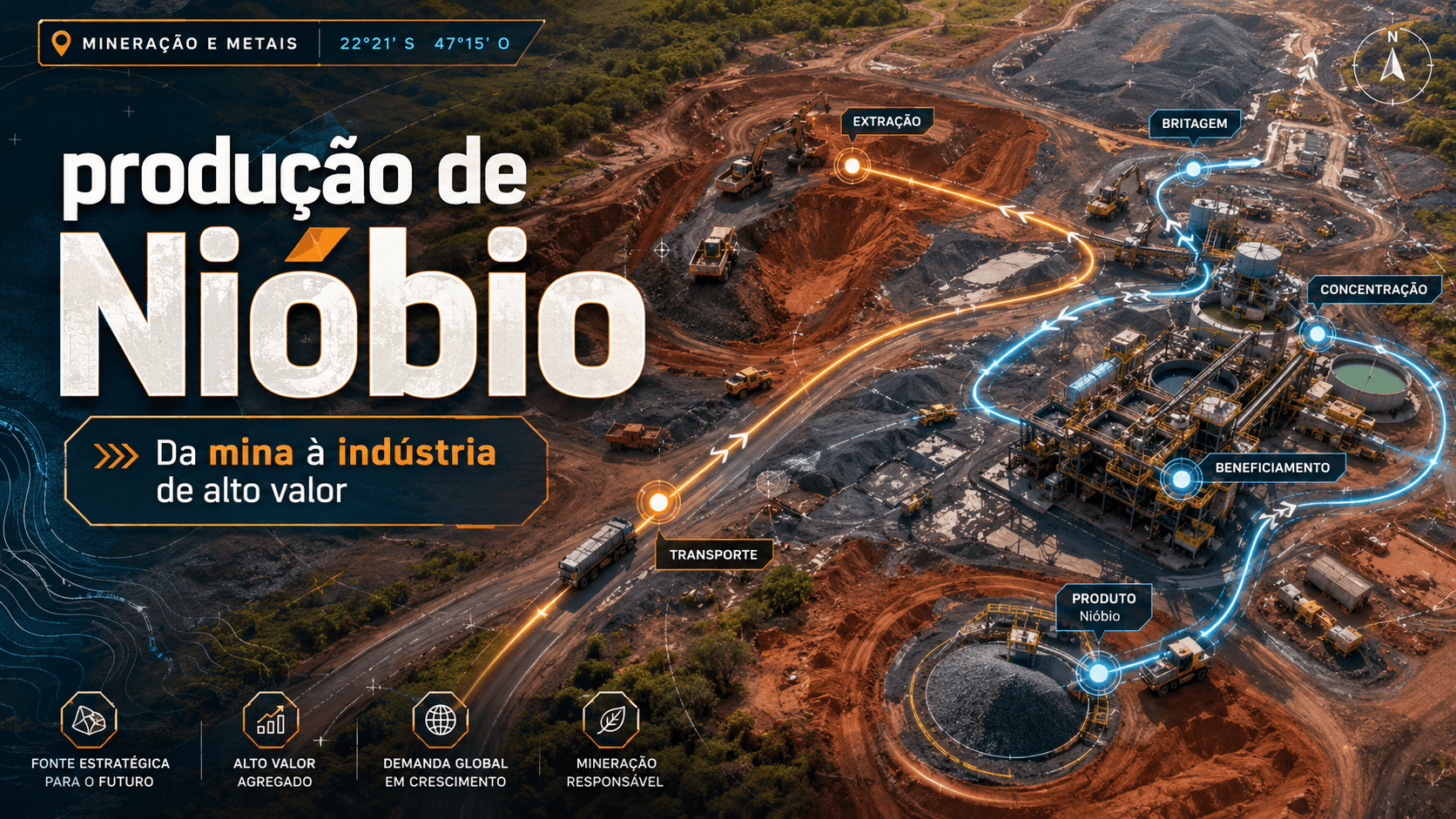Produção de Nióbio #Brasil #niobio #mineracao #aluminio #cobre