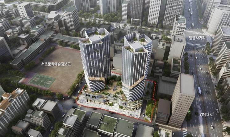 瑞草洞1342号一带将建25层规模住宅复合建筑鸟瞰图