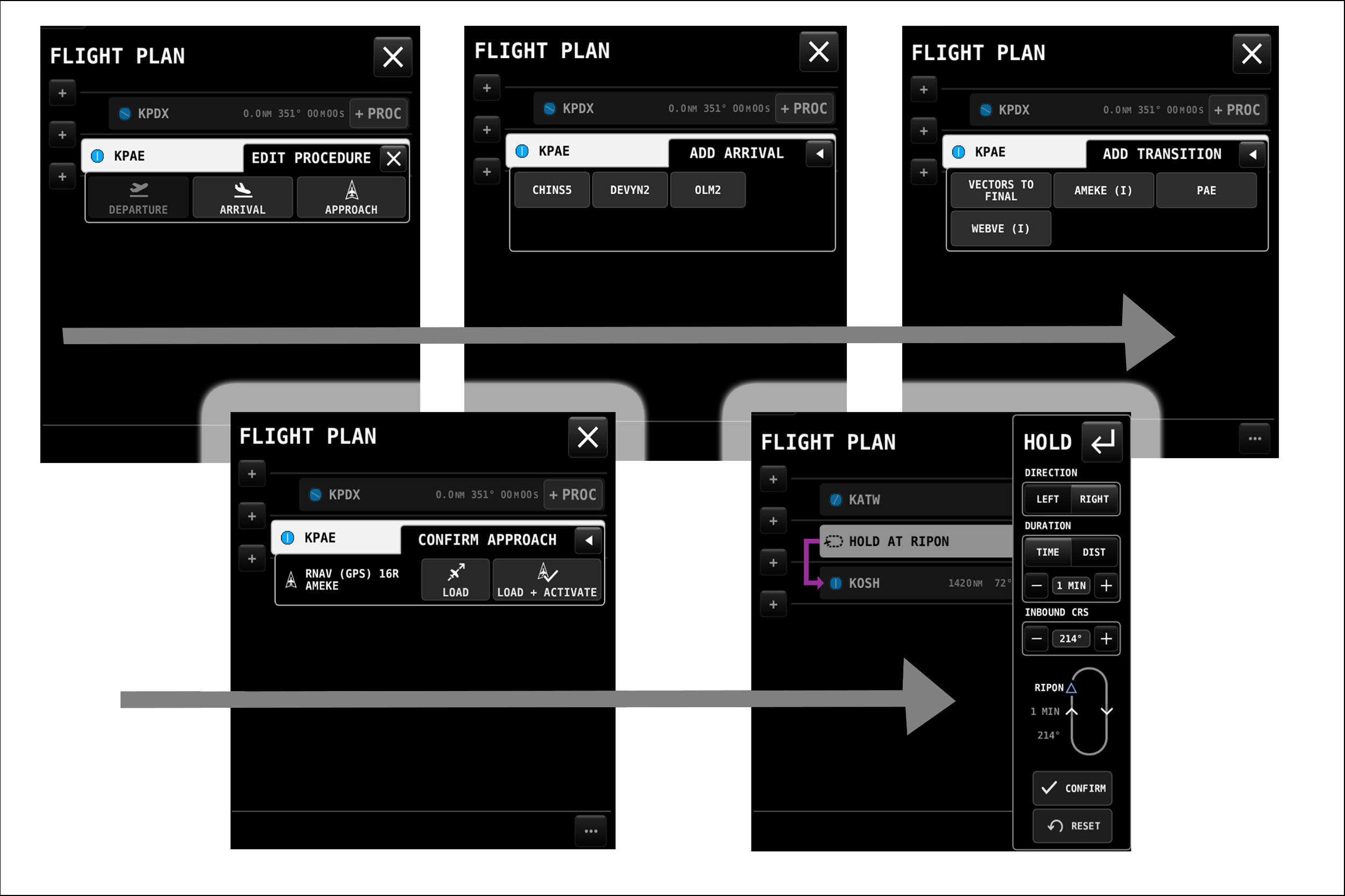 Dynon Skyview HDX selecionar procedimento, chegada, transição, ativar aproximação e definir espera