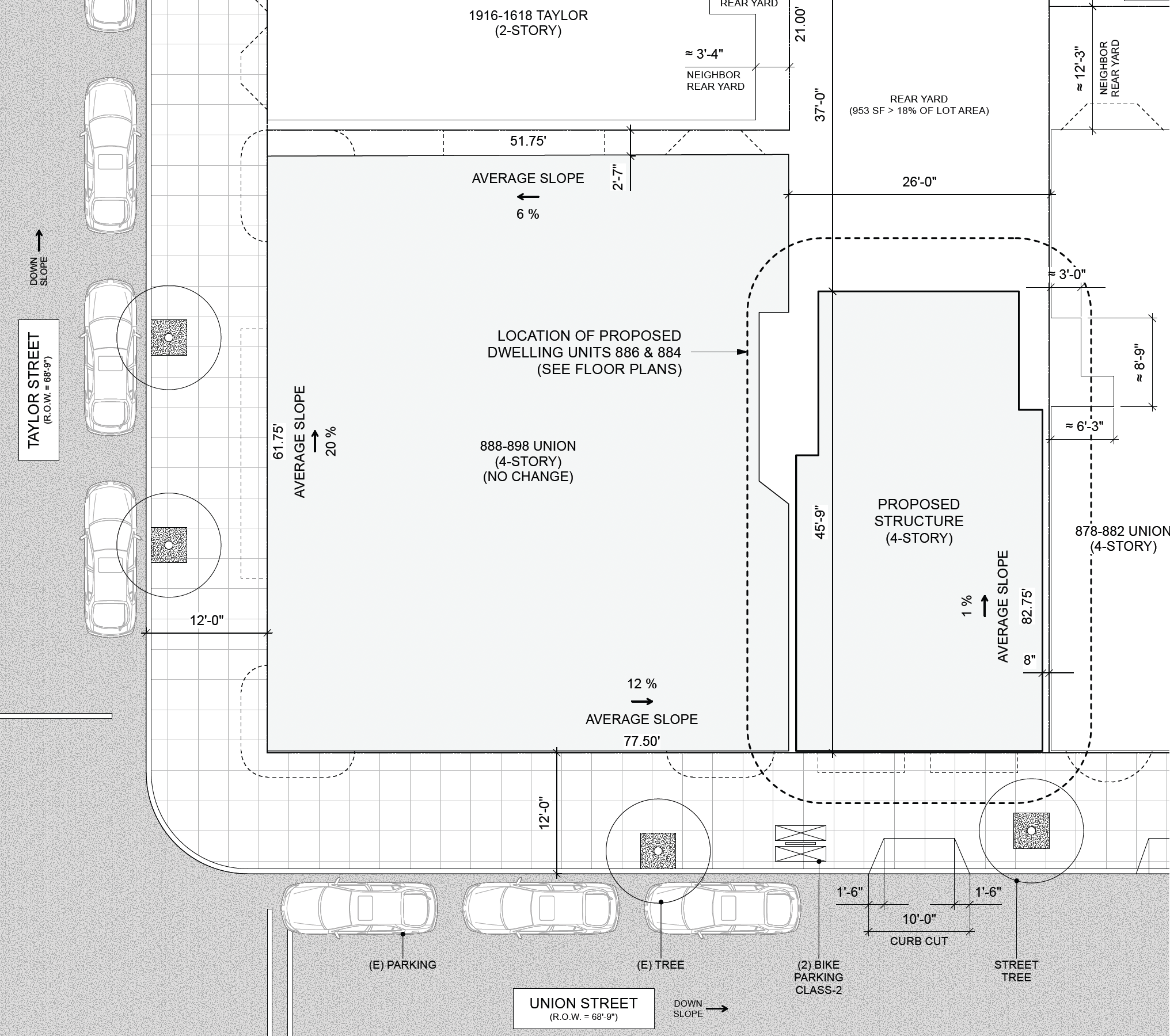 Plan du site du 888 Union Street, schéma de TJH Construction