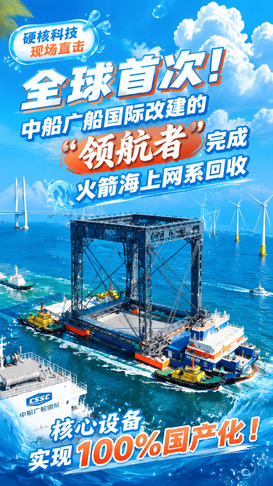 全球首次！中船广船国际改建的"领航者"完成火箭海上网系回收，核心设备实现100%国产化！#中国船舶
