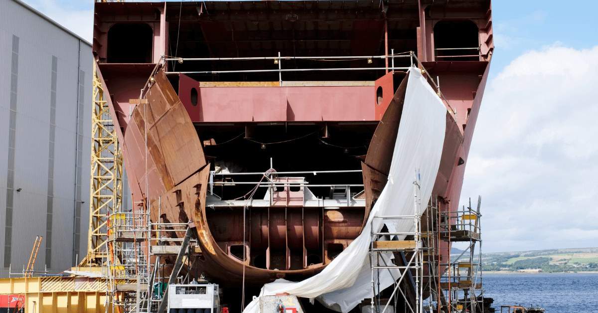 Ship hull sections in the shipyard