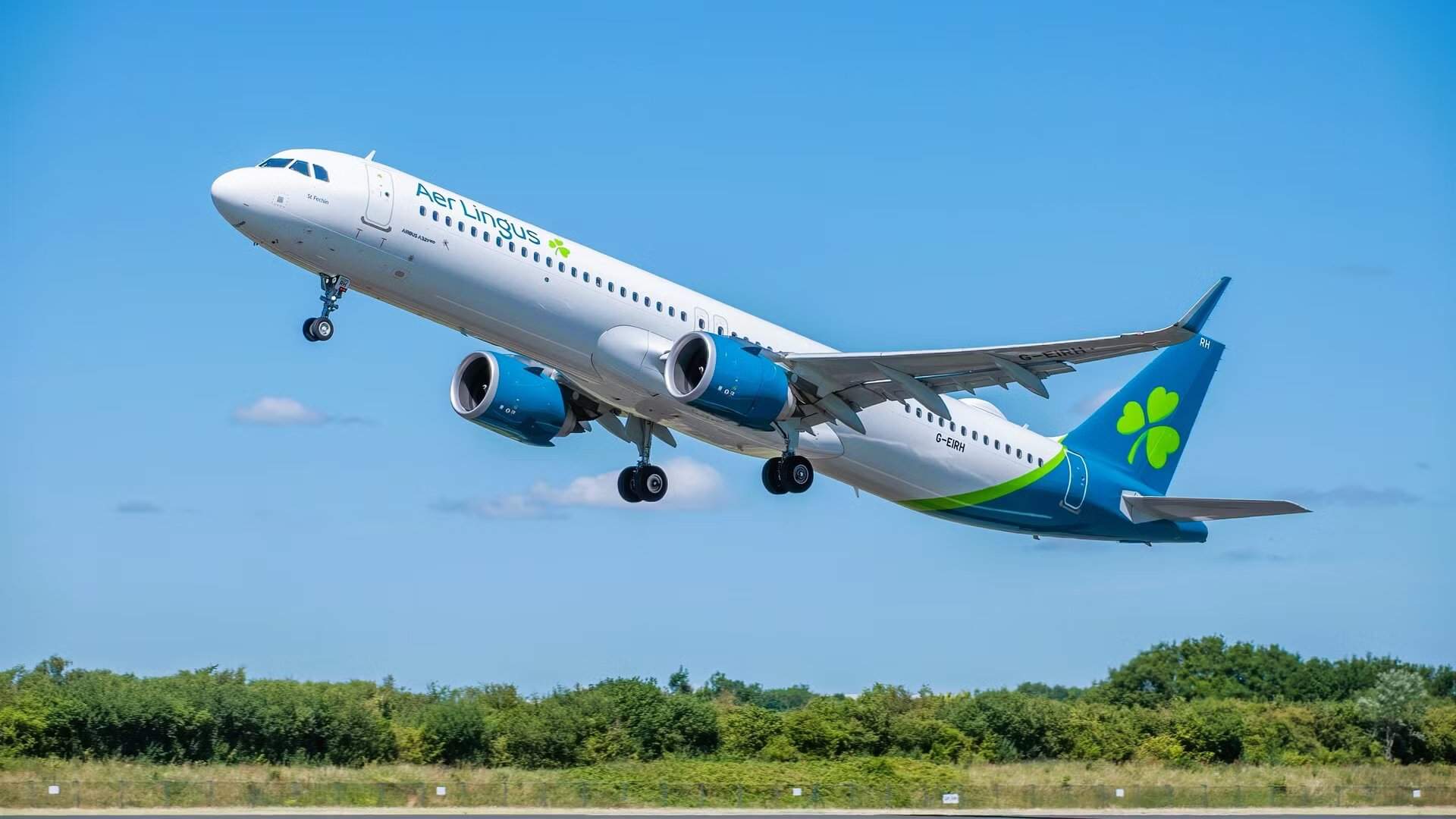 Decolagem do Airbus A321LR da Aer Lingus