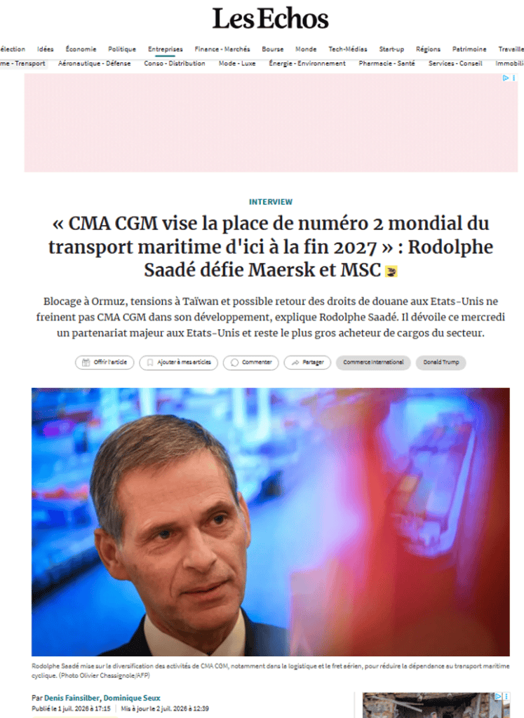 CMA CGM deve ultrapassar Maersk e se tornar a segunda maior operadora de navegação até 2027