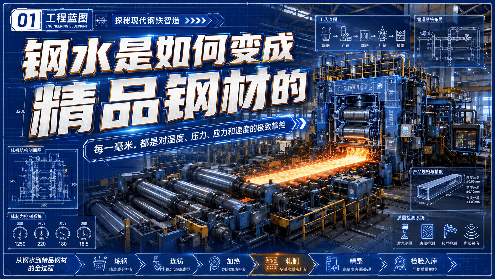 钢水是如何变成精品钢材的，每一毫米都是对温度、压力、应力和速度的极致掌控#科普一下 #涨知识