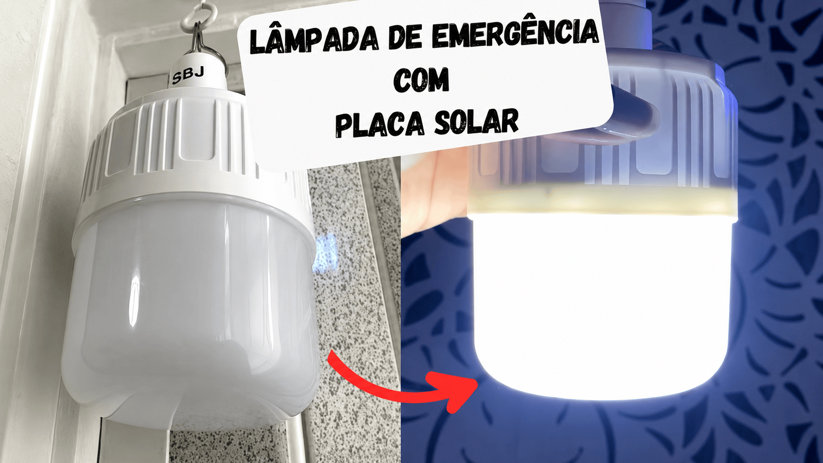 Lâmpada Recarregável Emergência com Placa Solar