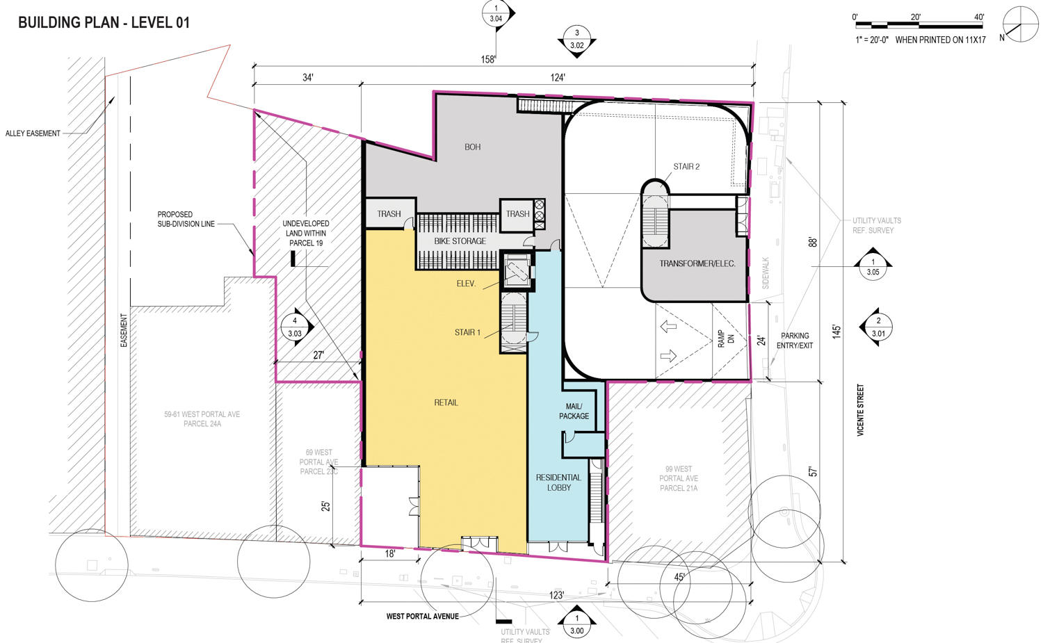 Plano del sitio de 85 West Portal Avenue, diagrama dibujado por Handel Architects