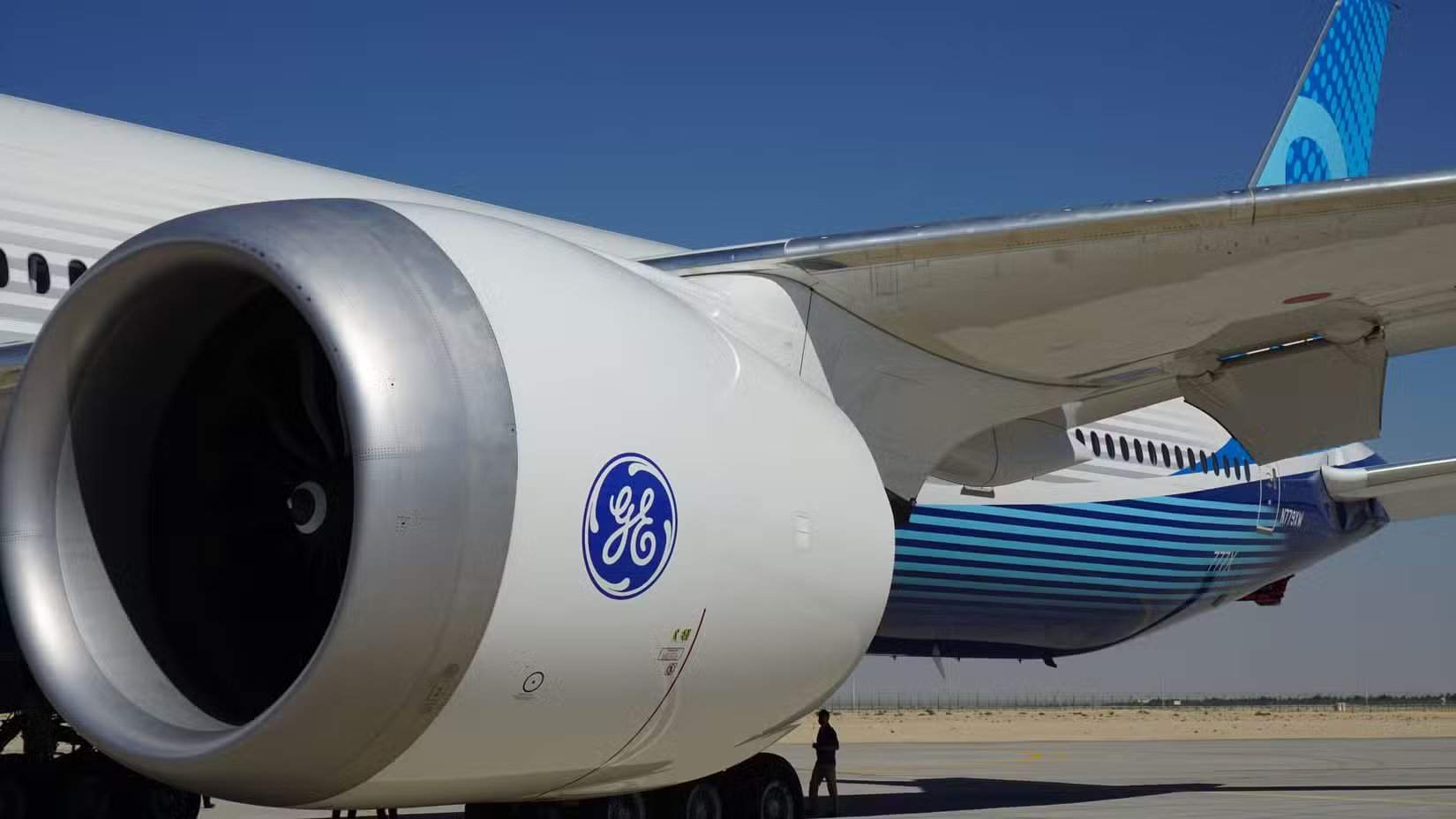 Close-up of Boeing 777X GE9X engine