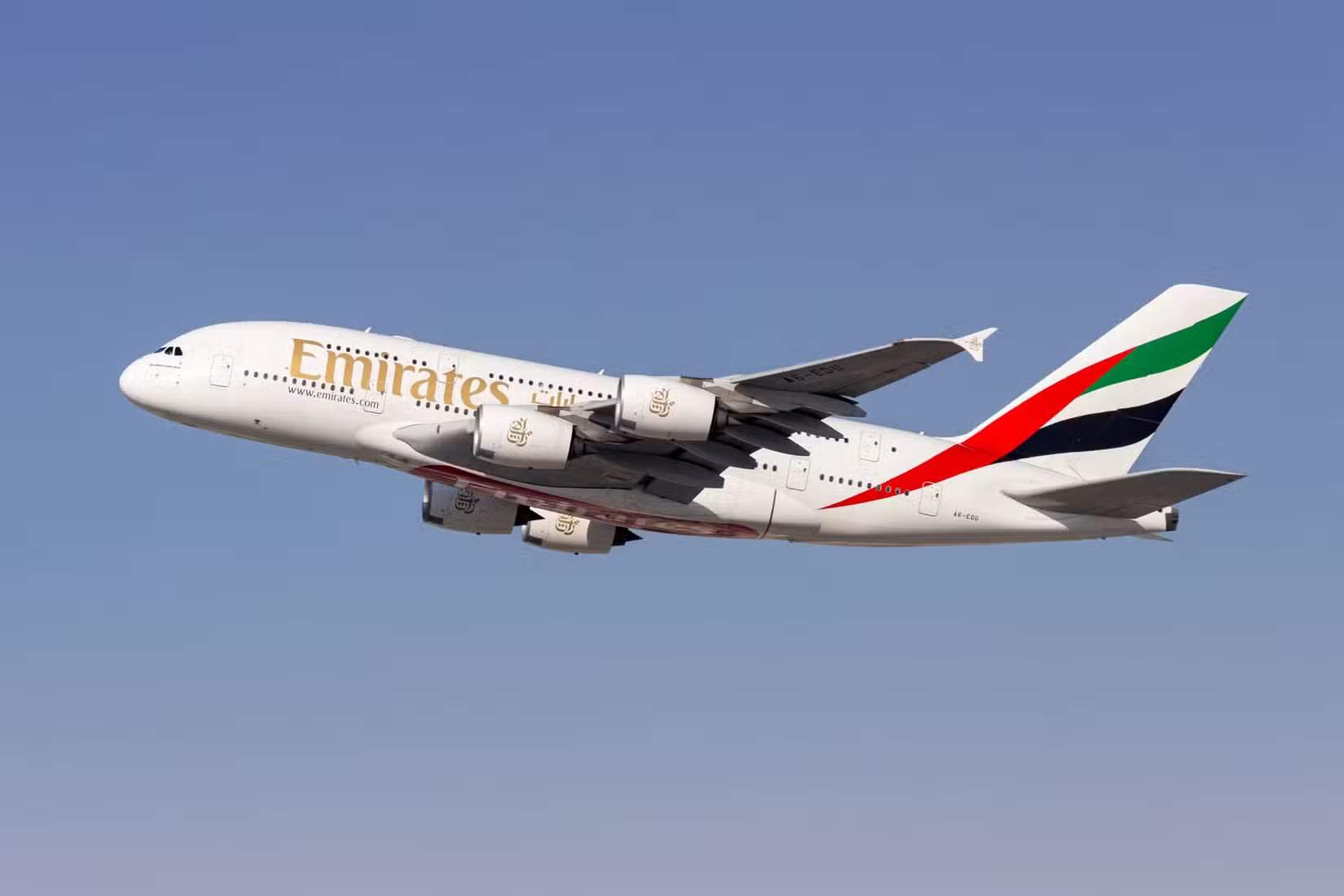Emirates Airbus A380 in flight