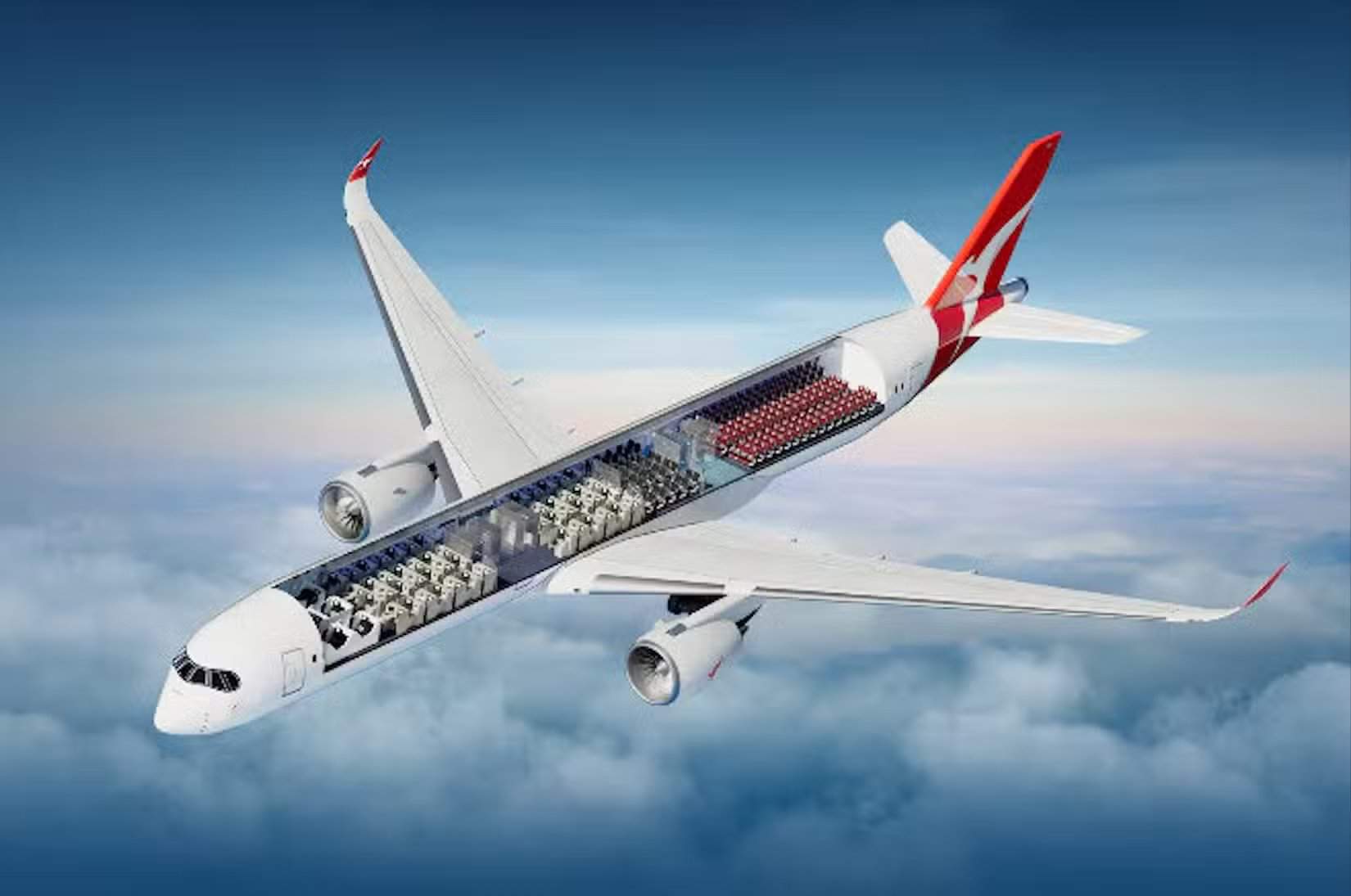 Sitzplatzanordnung des QF Project Sunrise A350-1000.