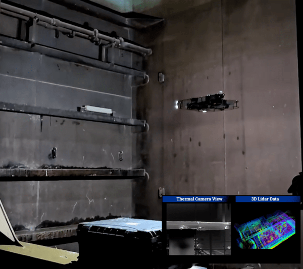 Drone conducting facility inspection in a non-GPS environment. [Photo = MobilityOne (모빌리티원)]