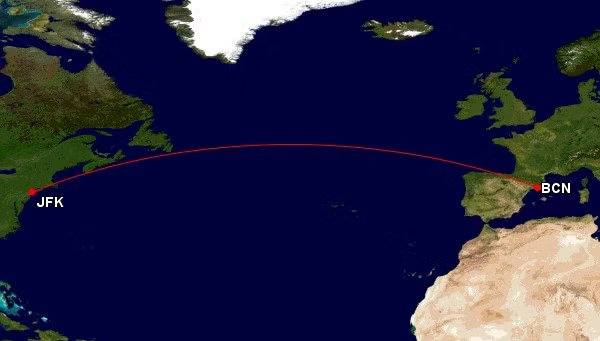 Streckenkarte BCN–JFK
