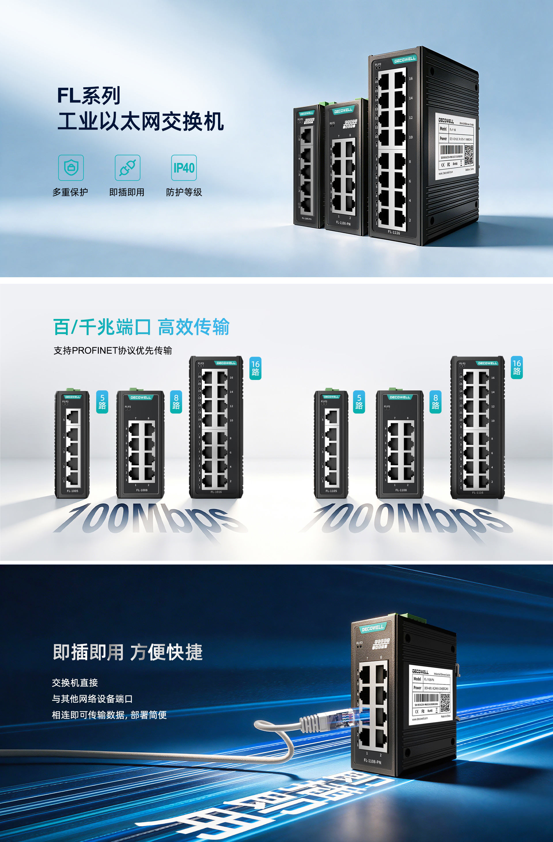 Nicht verwalteter industrieller Ethernet-Switch