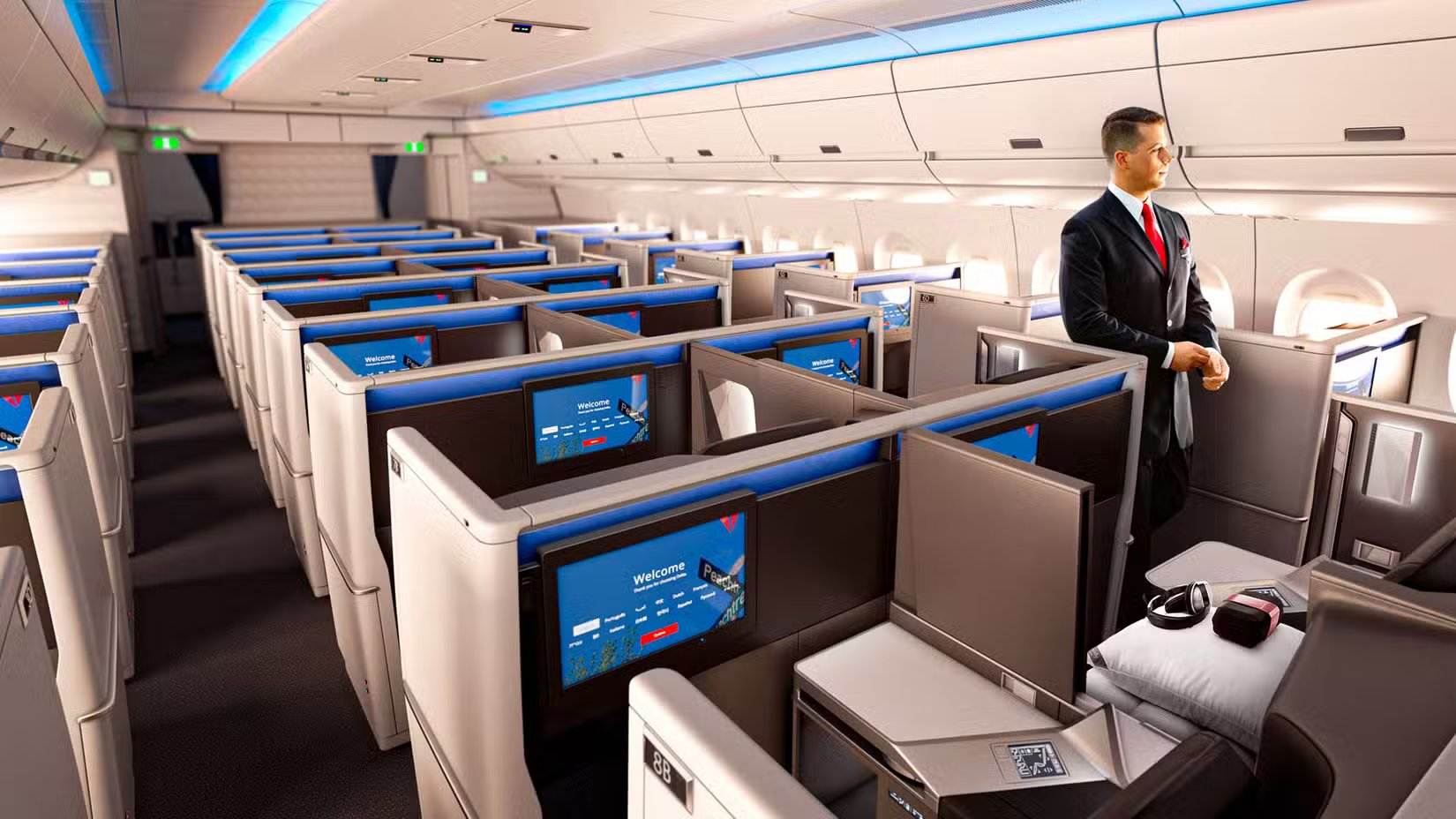 O que torna a cabine mais luxuosa das aeronaves wide-body da Delta diferente