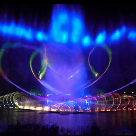 Stunning Dance Music Fountain Show, Laser Beams, Lights, Artificial Fog Dance, Stage Machinery, Phoenix Sculpture